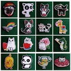 Мультяшные вышитые нашивки Prajna для одежды, милые наклейки с рисунком кошки, собаки, утки, патчи для одежды