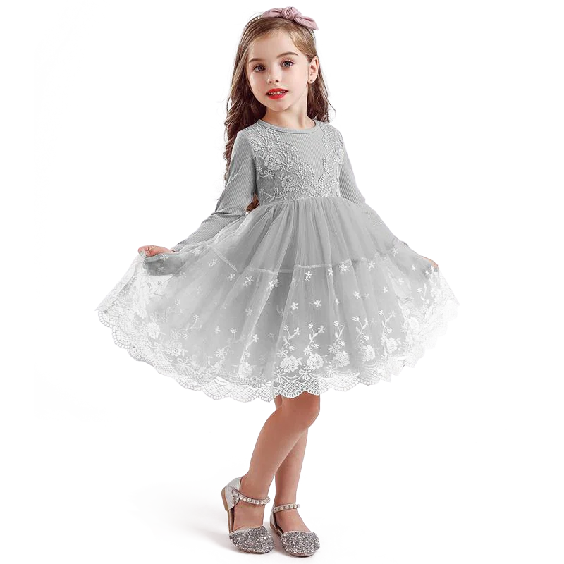 Осень-зима 2020 платье для девочек с длинным рукавом бальное принцессы цветами