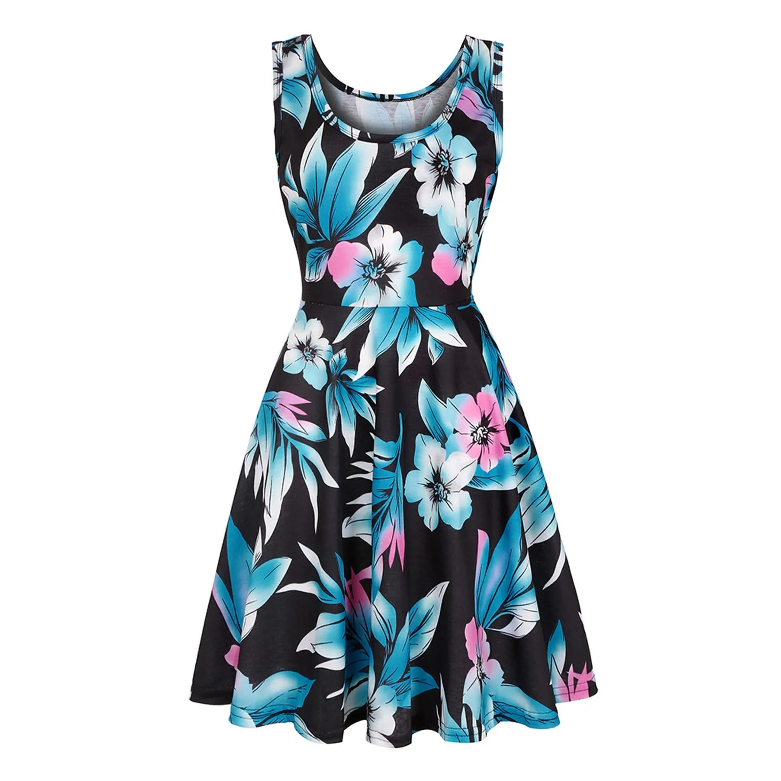 

Floral Print Dress Women Plus Sized V-neck Sleeveless Vest A-line Mini Dress Summer Beach Casual Women Dresses Vestido De Mujer