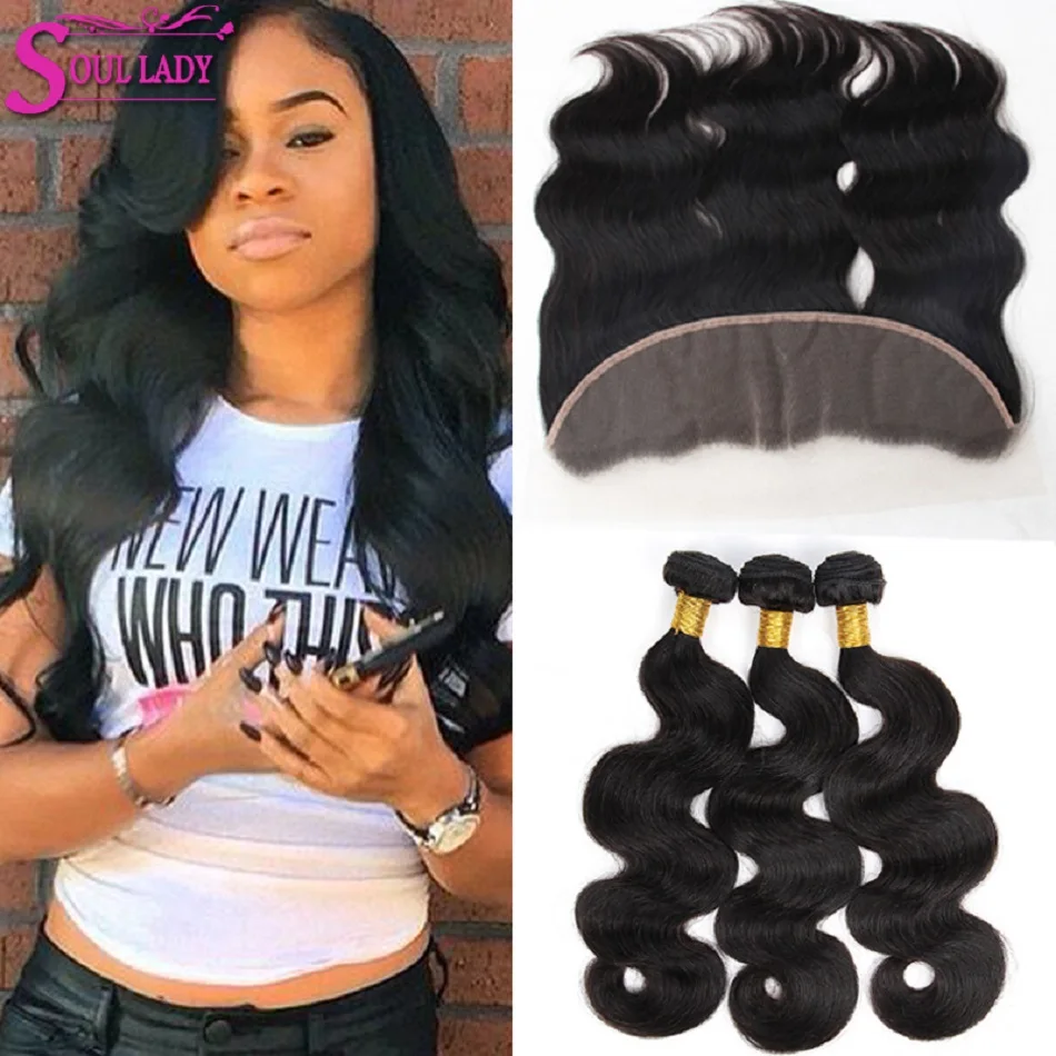 13x4 Ear To Ear Lace Frontal Closure With Bundles Non Remy Brazilian Body Wave 3 Bundles With Frontal 100% Human Hair Closure