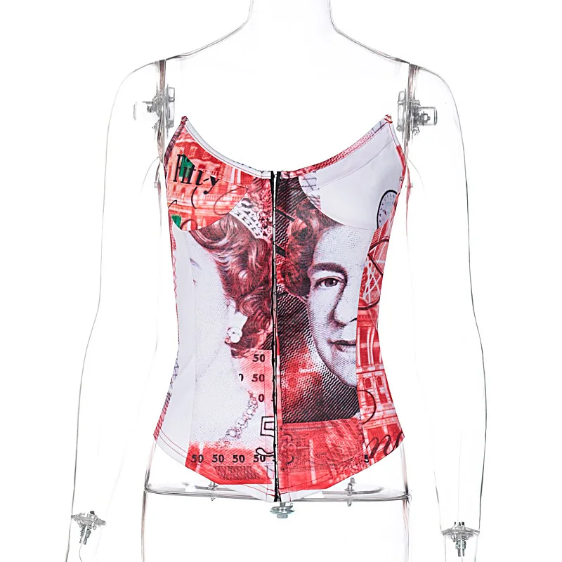 

1J wholesale clothing dress printed U-neck slim girdle tops custom logo print on product and package from 1pc dropship