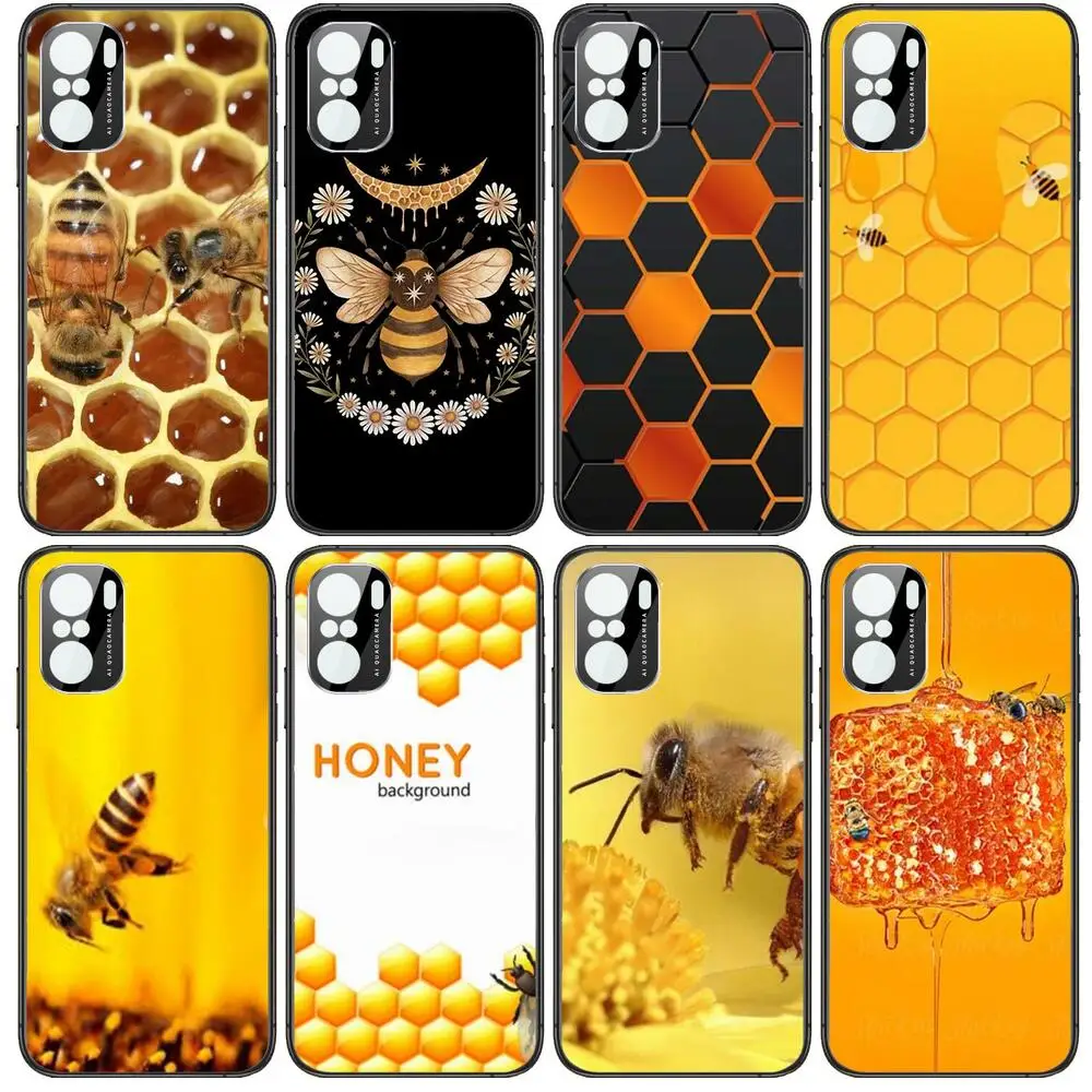 

Golden honeycomb honey bee TPU Phone Case For xiaomi redmi POCO F1 F2 F3 X3 Pro M3 9C 10T Lite NFC Anime Black Cover Silicone Ba