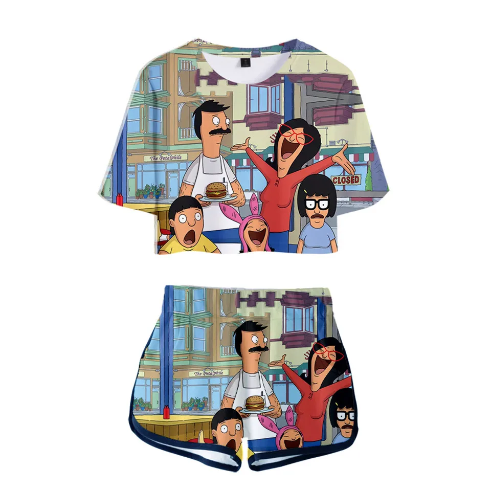 

Creative Bob's Burgers: The Movie New Cartoon Movie 3D Print Two Pieces Sets Women Casual T-Shirt + Shorts Clothes sport suit