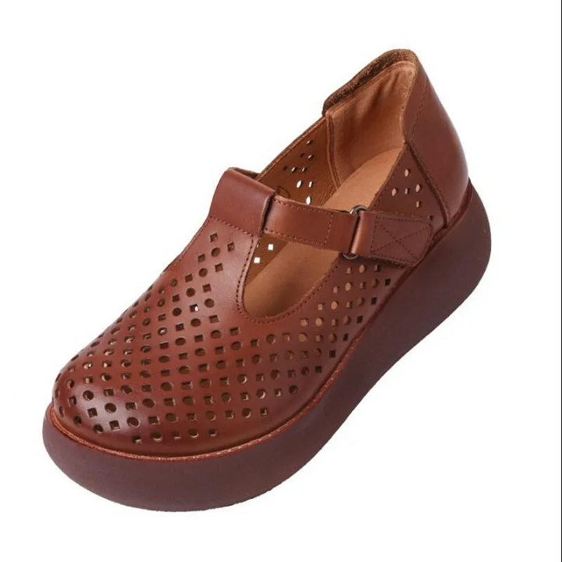Women Flat Platform Shoes Wedges Ladies Shoes 2020 Summer Hollow Style Sandals Handmade Genuine Leather Comfortable Casual Shoes