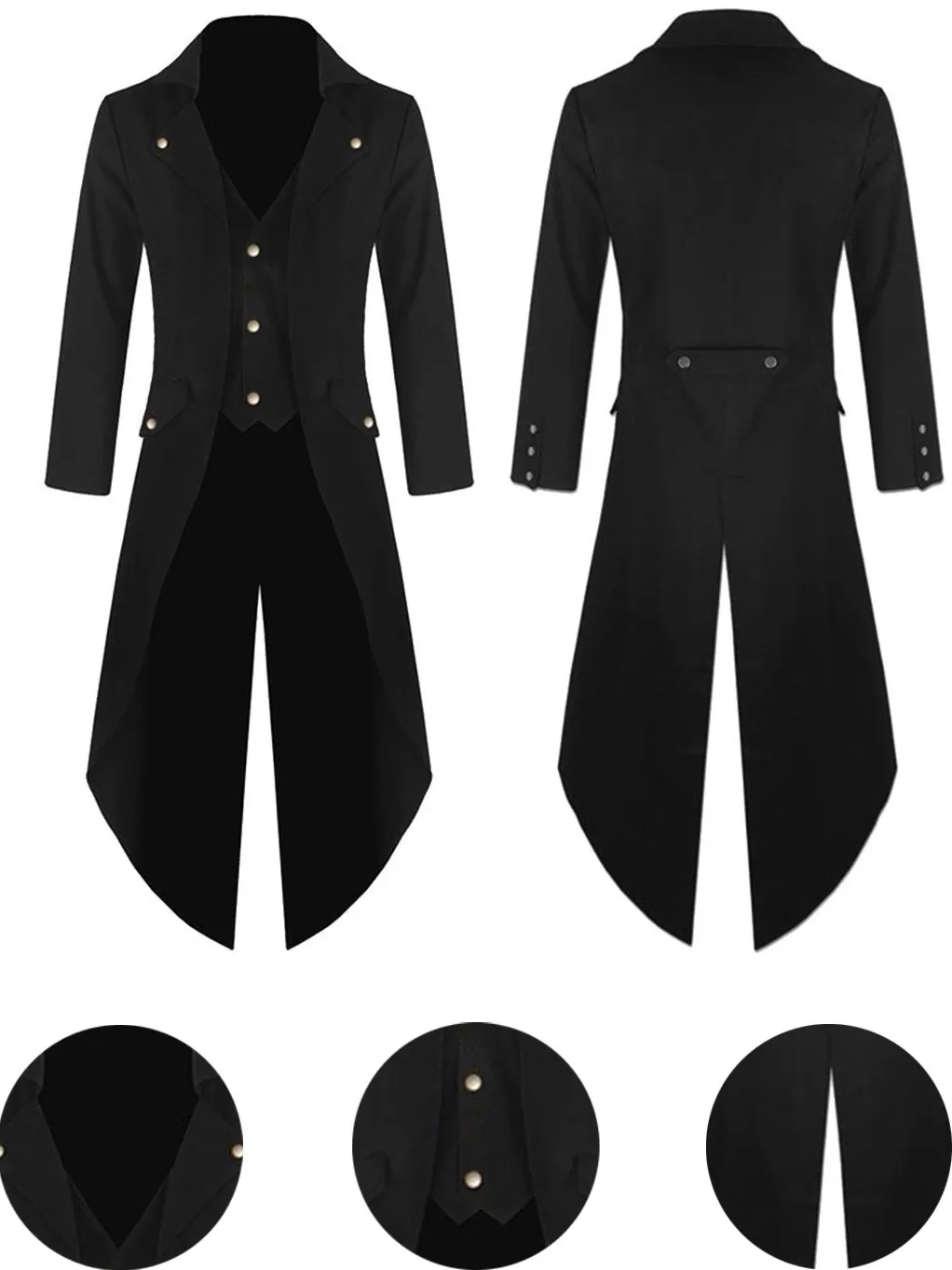 

Men's Gothic Frock Coat Black Male Long Sleeve Casual Tailcoat Jacket Man Fashion Uniform Costume Praty Outwear 2019