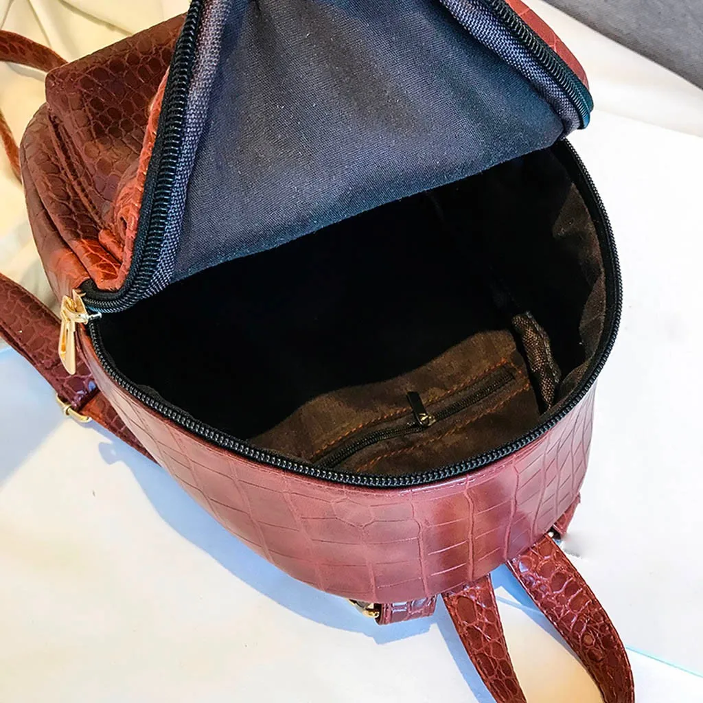 

#H30 Women backpack leather school bags for teenager girls stone pattern female preppy style small backpack bolsa feminina