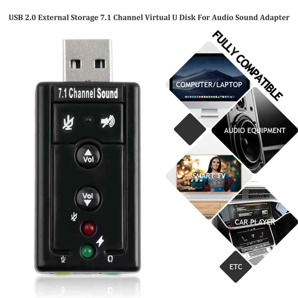 

Professional 7.1 Channel Universal External USB Sound Card Mini USB 2.0 12Mbps U Disk For Audio Sound Adapter