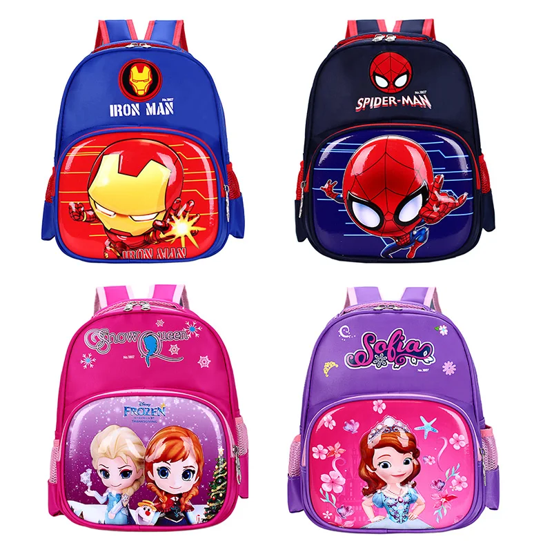 Школьный рюкзак «Человек-паук», детская мультяшная сумка для девочек и малышей, с героями мультфильмов «Железный человек», «Холодное сердц...