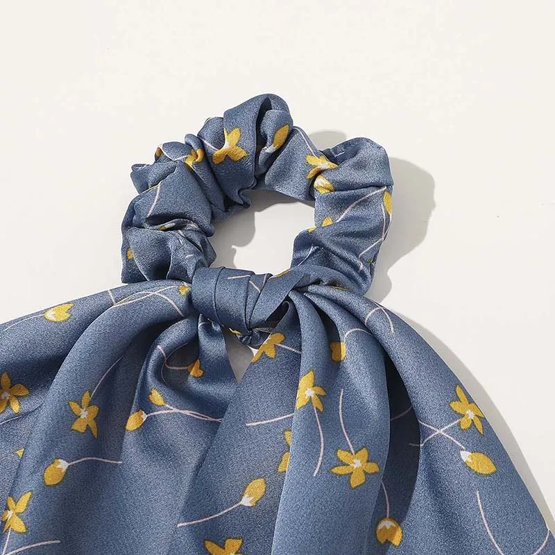 Винтажная шелковая эластичная резинка для волос с цветочным принтом женщин шарф