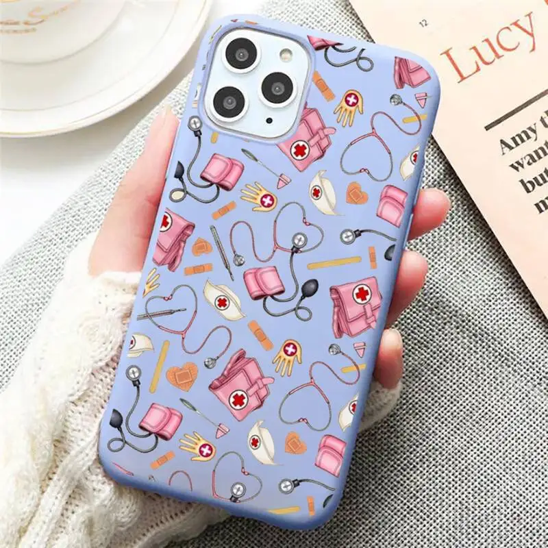 

Nurse Medical Medicine Health Heart Phone Case Candy Color Blue for iPhone 11 12 pro XS MAX 8 7 6 6S Plus X 5S SE 2020 XR
