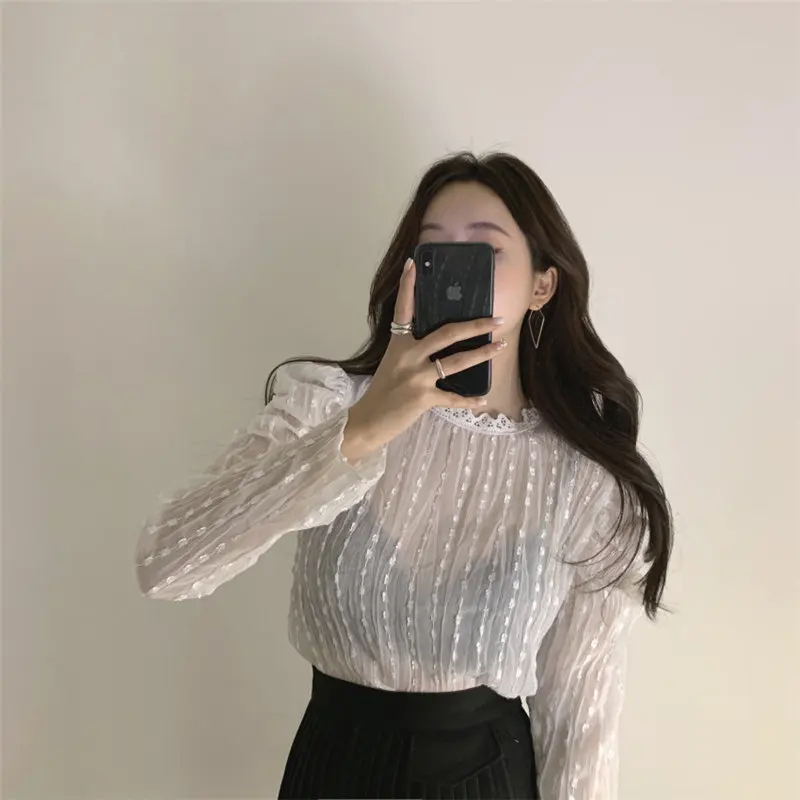 Alien Kitty элегантная Милая шикарная Корейская светильник кружевные рубашки 2020 с