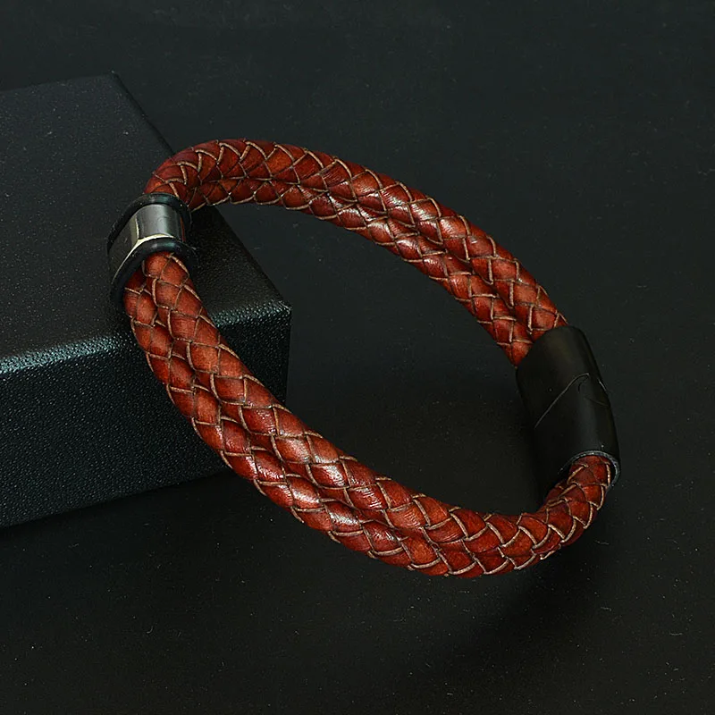Модный кожаный мужской браслет из нержавеющей стали двухслойные браслеты с