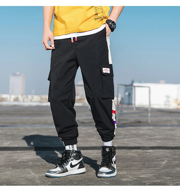 Брюки мужские из полиэстера Брендовые повседневные штаны с несколькими