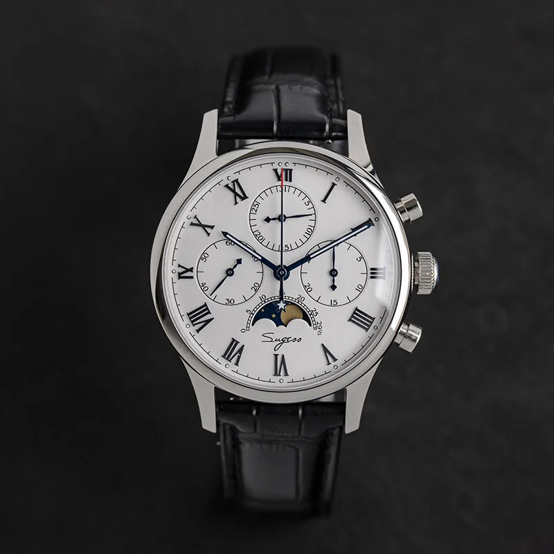 

Sugess Chronograph Mechanical 1963 Watch For Men Seagull Movement st1908 Gooseneck Moonphase Sapphire Pilot Mens Watches 40mm