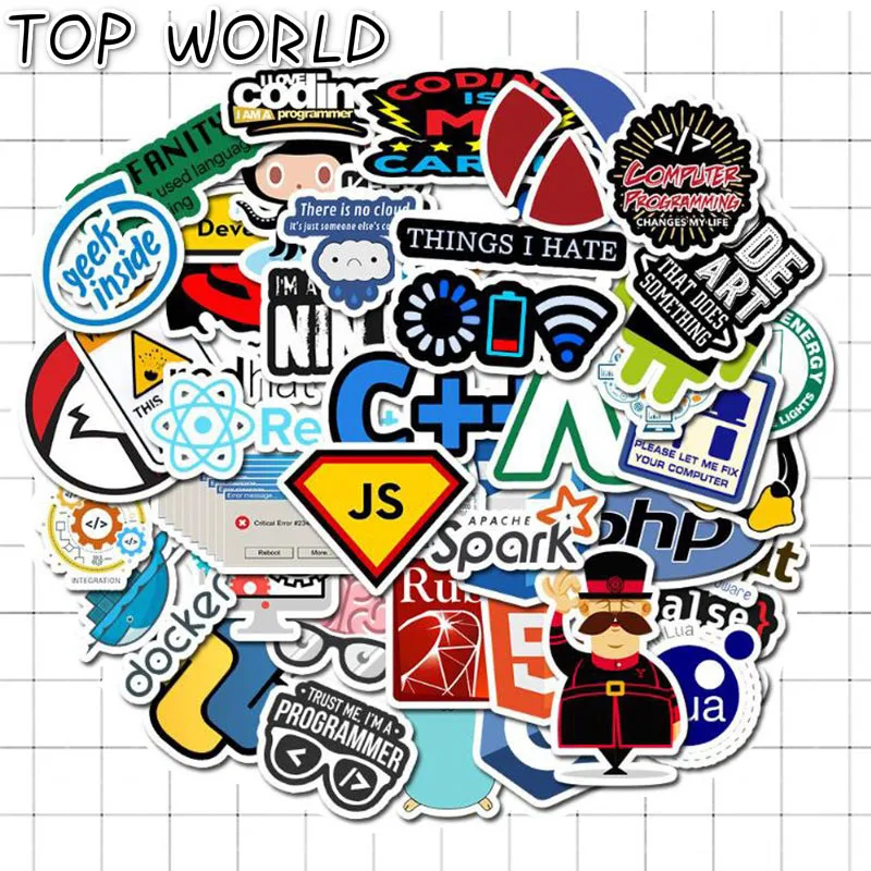 10/50 Pcs/pack Internet Java Js Php Html Cloud Docker Bitcoin Programming Language App Logo Cool Stickers For Laptop Stickers