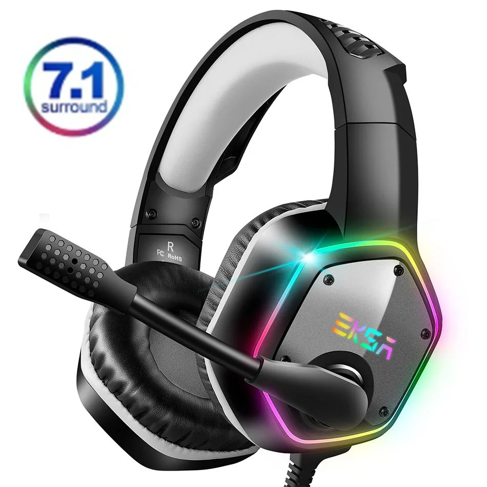 E1000-Gray EKSA E1000 USB Проводные Игровые наушники 7,1 Virtual Surround профессиональная игровая гарнитура с микрофоном светодиодный светильник для PS4 PC зеленый серый - Цвет: E1000-Gray