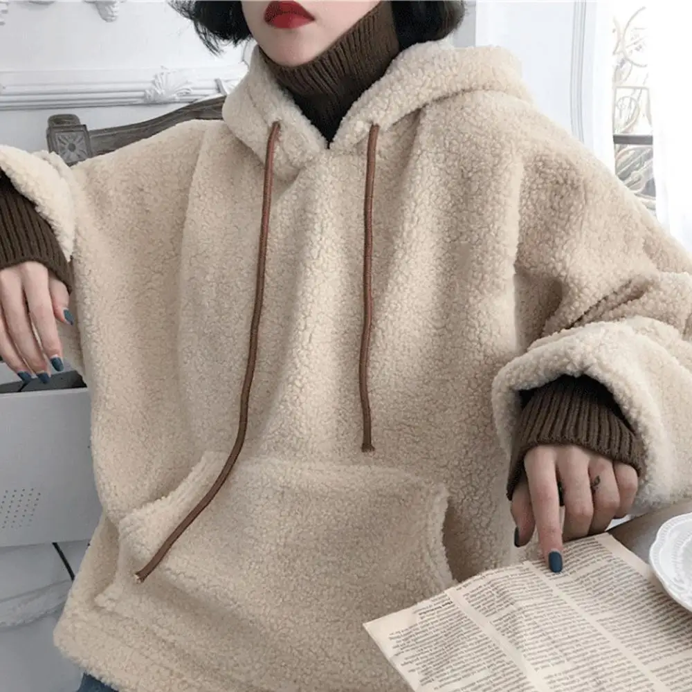 Women Autumn Fake Two Piece Turtle Neck Long Sleeve Thick Warm Hoodie Sweatshirt Hoodie Sweatshirt