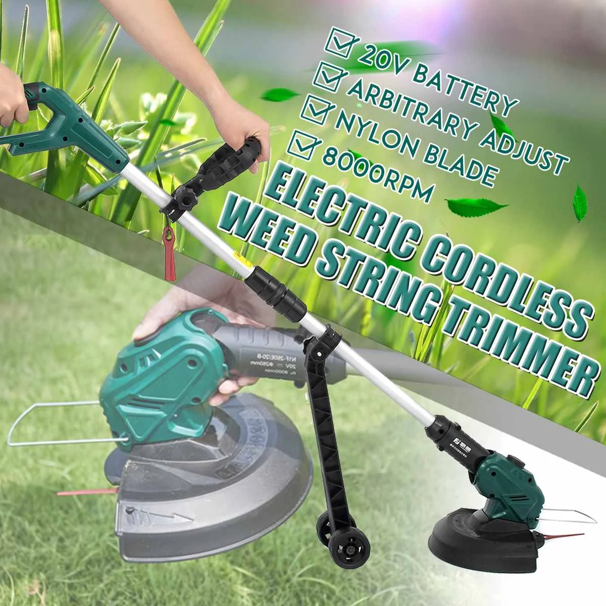 

20V Electric Lawn Mower Cordless Grass Trimmer Garden Pruning Tool 26cm Cutting Diameter String Cutter with Li-ion Battery