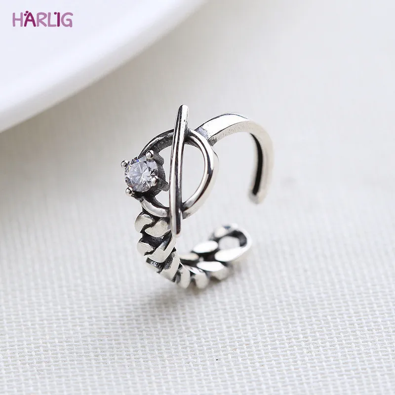 

Vintage resizable sterling silver S925 ring with zircon for women allergy free fashion jewelry