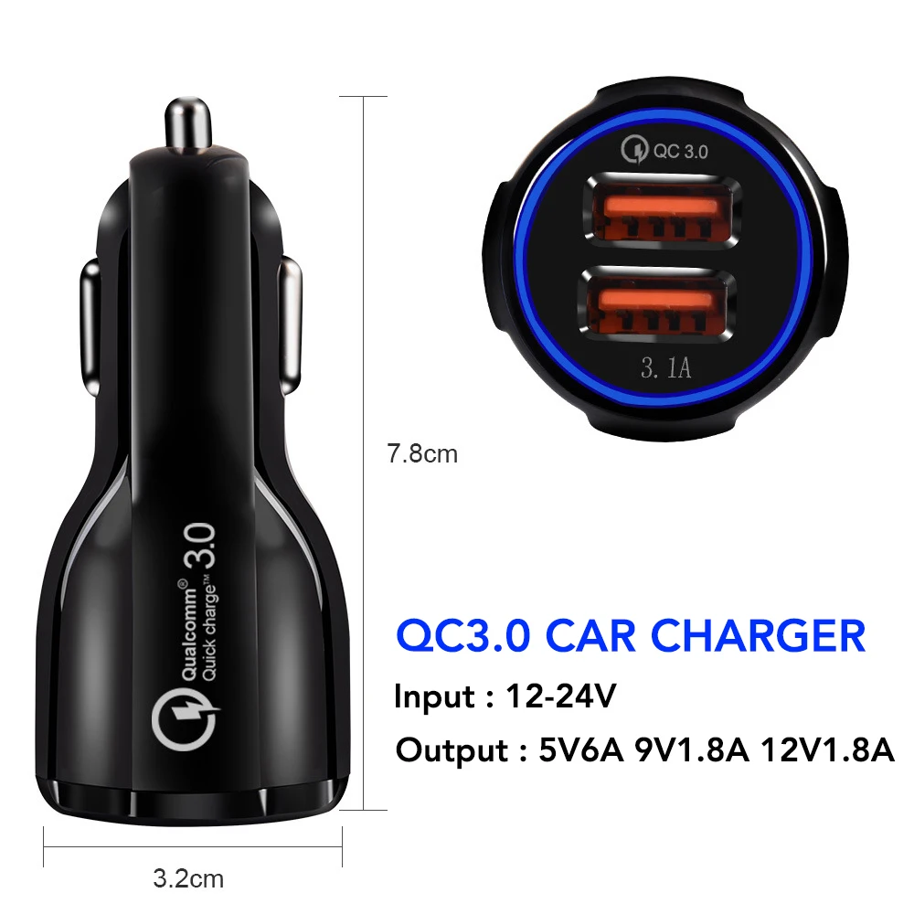 Quick Charge 3 0 Автомобильное зарядное устройство мобильный телефон Dual Usb