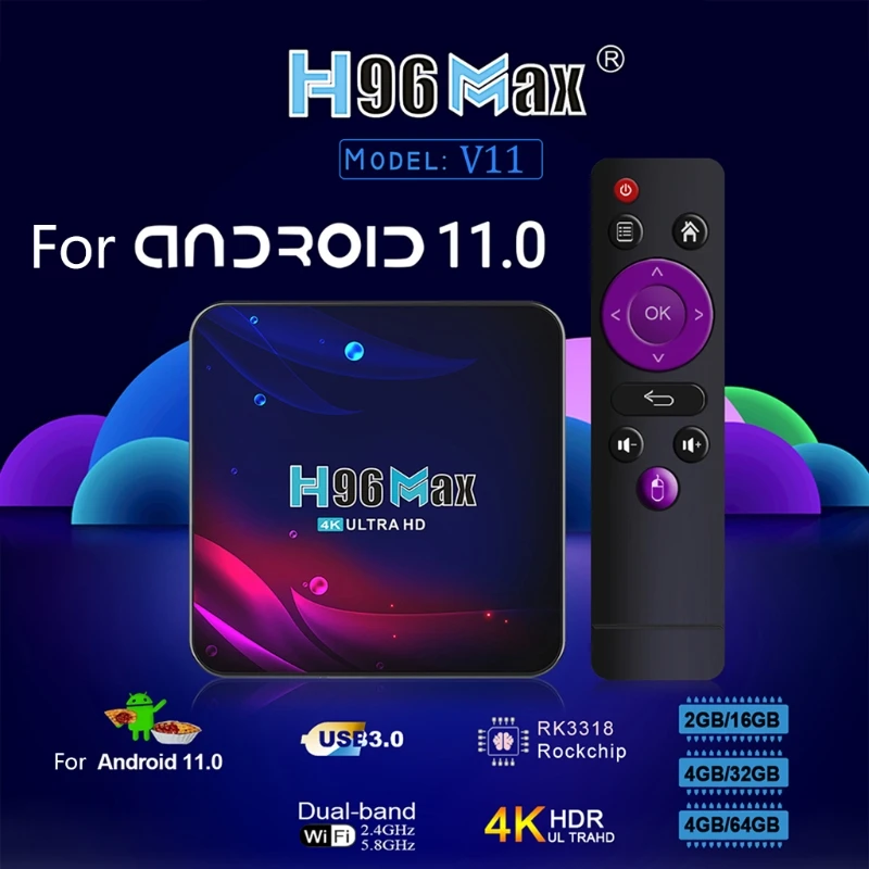 

ТВ коробка для Google Play-11 16/32/64GB 4K ТВ коробка H96 MAX V11 Смарт ТВ коробка 2,4 г 5,8 Dual Band Беспроводной WI-FI