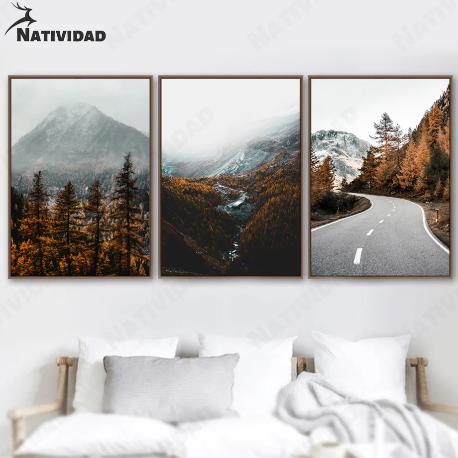 

Autumn Mountain Top Landscape Canvas Painting Modern Curve Photography Picture Print Poster Living Room Children's Room Decor