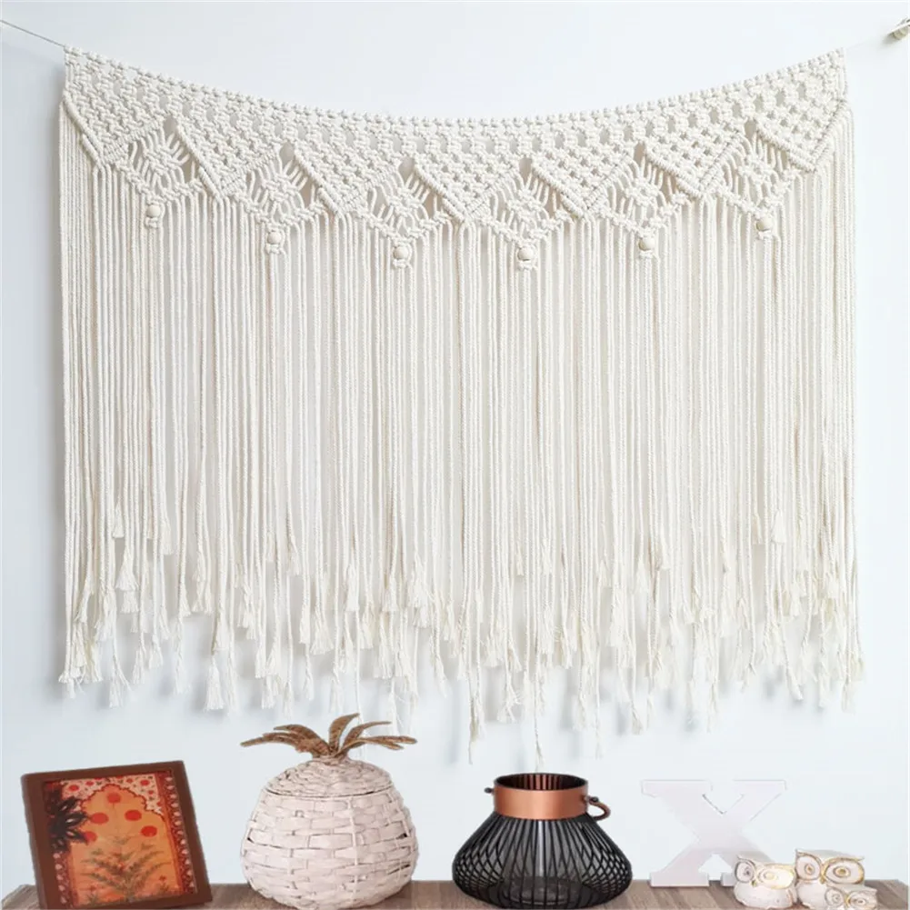 Nordic Hand-woven Tapestry Macrame Curtain Bohemian Boho Backdrop Decoration Wall Hanging Blanket For Wedding Decor 100x80CM