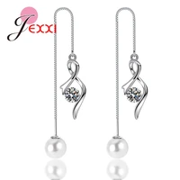 fashion geometric statement pearls tassel long chain hanging drop earrings 925 sterling silver zirconia jewelry for women girl