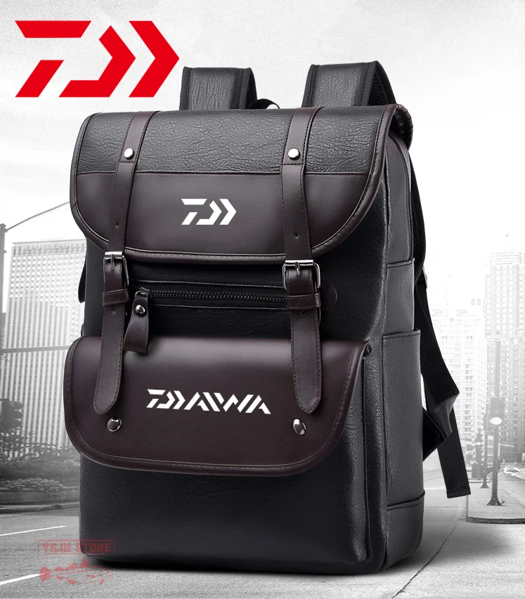 

Daiwa Fishing Bag Men's Fashion Retro Business Computer Backpack Travel Large Capacity Lightening Water Repellent PU Backpack