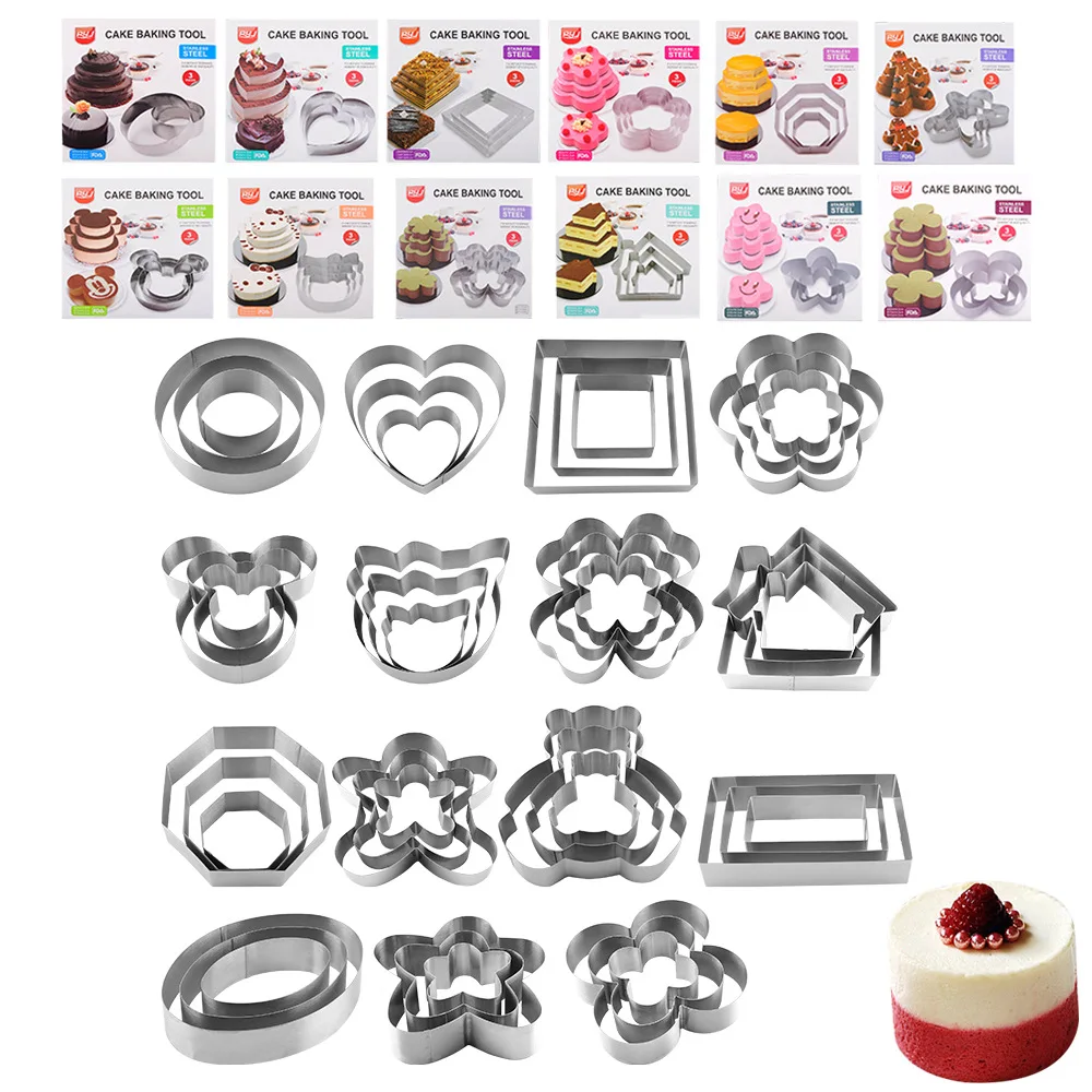 

Stainless Steel Baking Mousse Mold Round Cake Ring Kitchen Tools Flower Square Star Heartshaped Mousse Ring DIY Cake Tools