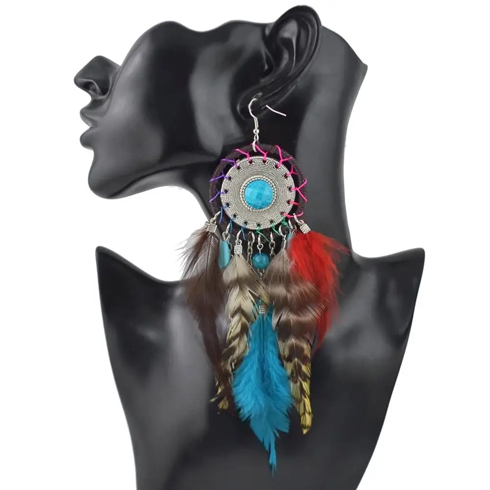 

Bohemian colorful Dream Catcher Leaf Feather Ladies Earrings Women Autumn winter Indian Jewelry Natural Wood Drop Dangle Earring