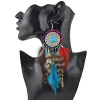 bohemian colorful dream catcher leaf feather ladies earrings women autumn winter indian jewelry natural wood drop dangle earring