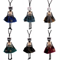 charm crystal lace princess dress cat doll girl pendant necklace women statement necklaces pendants for women accessories 1ps