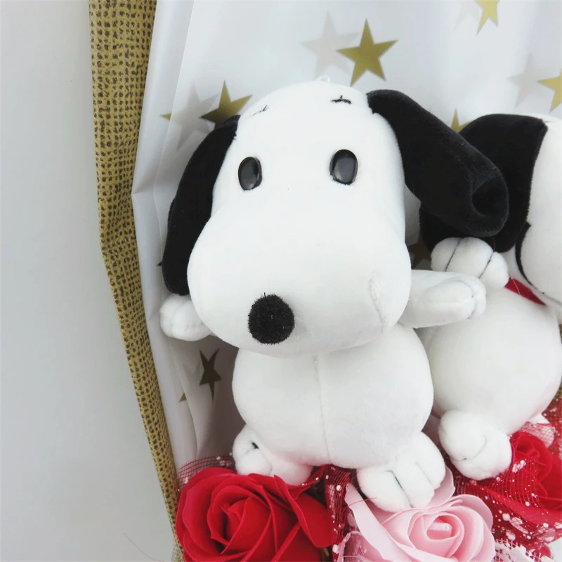 

Cartoon Lovely Dog Plush Toys With Soap Flowers Creative Flower Bouquet Gift Box Christmas Birthday Valentine Gifts