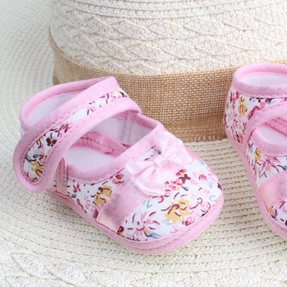 

First Walkers Shoes For Baby Girl Soft Sole Bowknot Print Anti-slip Casual Shoes Toddler Comfortable Shoes Sneaker