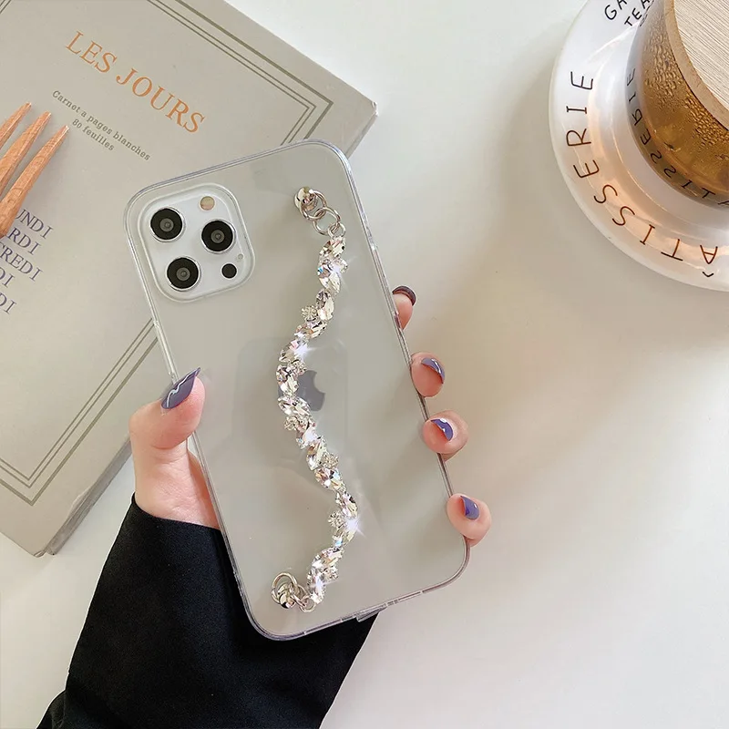 Модный Блестящий чехол со стразами и браслетом с ручной цепочкой для iPhone 13 12 Mini 11
