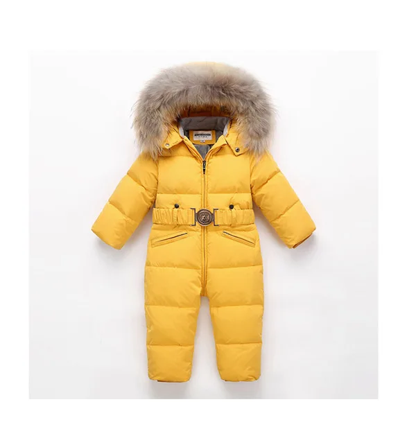 Children's Jumpsuit Down Climbing Suit Boys Girls Winter Skiing Suit Thick Real Fur Collar -30 Degrees