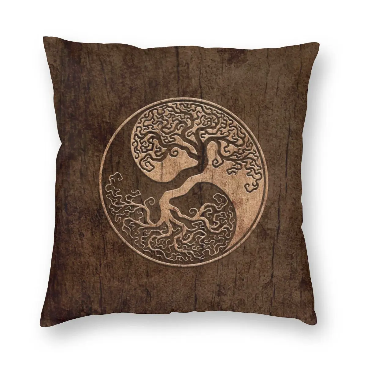 

Rough Wood Grain Effect Tree Of Life Yin Yang Vikings Pillowcase Soft Polyester Cushion Cover Decoration Pillow Case Cover Home