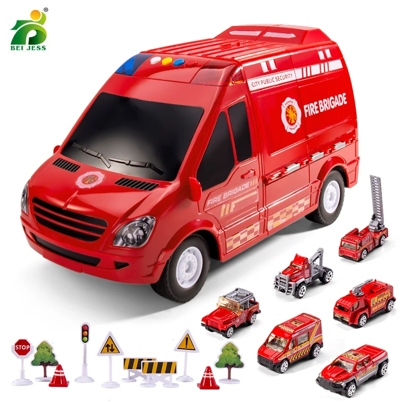 

New Boy Car Hot Engineering Tractor Model Set Alloy Truck Orbital Inertia Police Large Size Children Educational Christmas Toys
