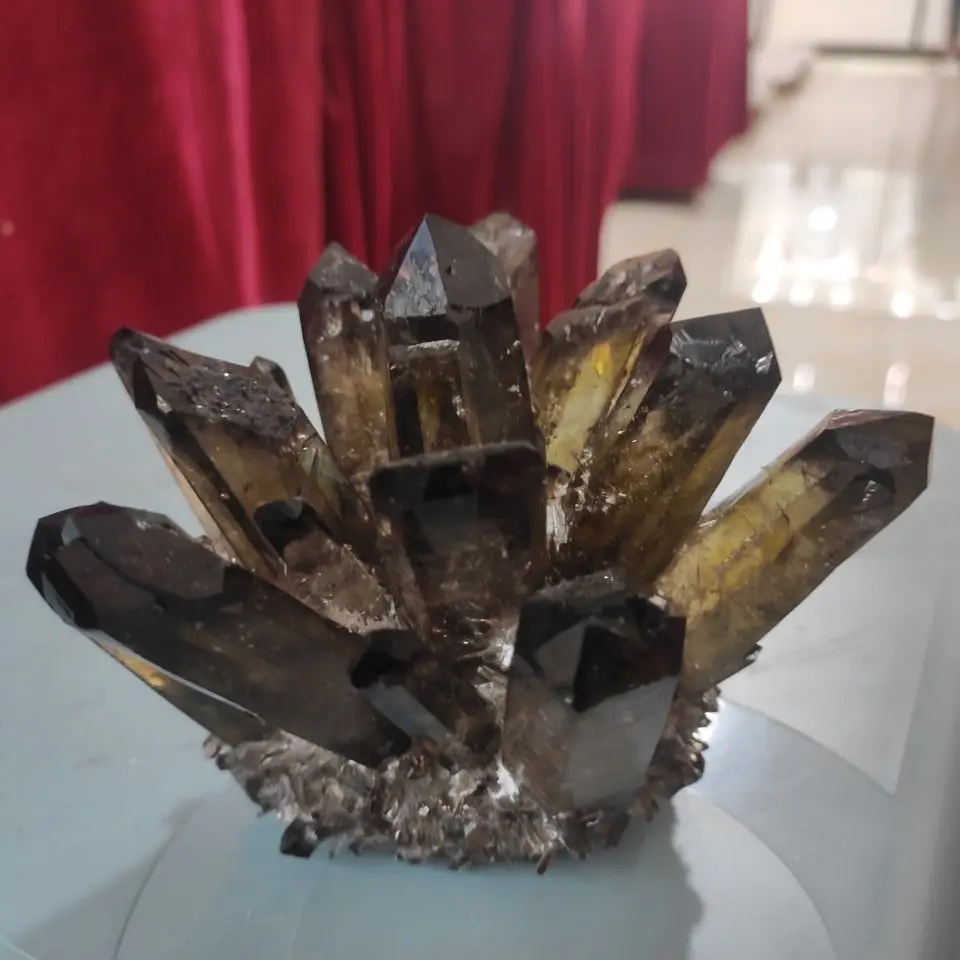 

1pcs Hot Reiki Energy Quartz Cluster Natural Cairngorm Crystals Flowers Smoky Quartz Cluster Healing