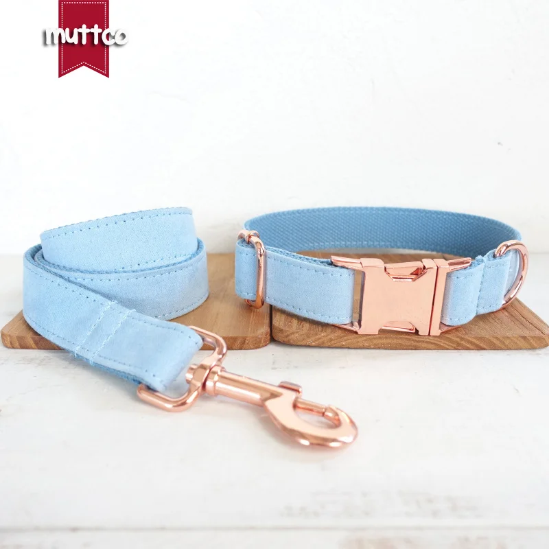 

MUTTCO retailing self-design collar THE SKY handmade poly satin and nylon wathet blue 5Sizes dog collar and leash UDC032M