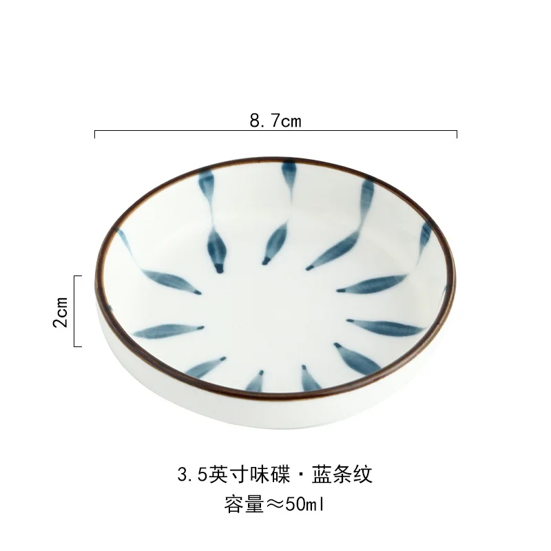 

2PCS Japanese Small Plates Underglaze Hand-painted Ceramic Tableware Round Soy Sauce Dish Seasoning Vinegar Snack Dish