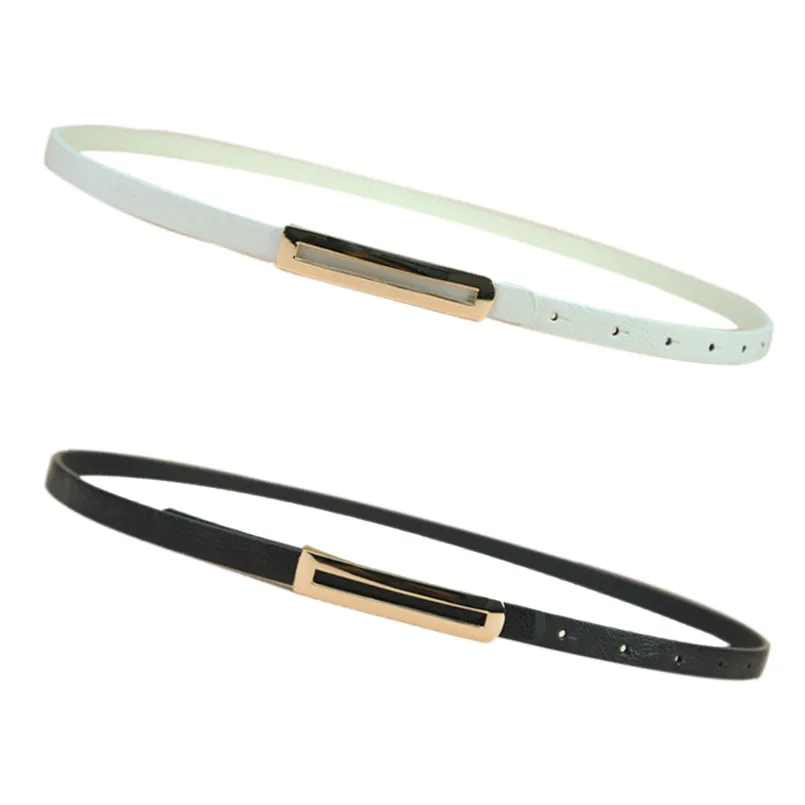 

2020 New Women Slim Belts Rectangle Alloy Buckle PU Simple Female Straps Accessories Black White Fashion Designer Waistband