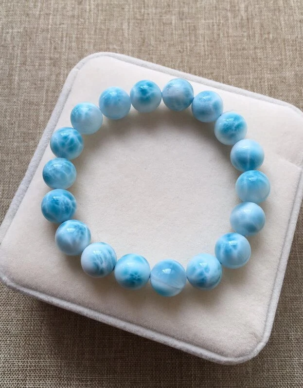 

Genuine Natural Blue Larimar Dominia Round Beads Bracelet Women Men Water Pattern Powerful Jewelry 10.6mm Rare Stone AAAAAA