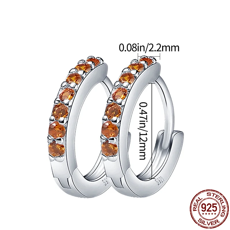 

2021 New 100% Real 925 Sterling Silver Orange Red Multi-Size Round Zircon Earrings For Women Birthday Fashion Jewelry Gift