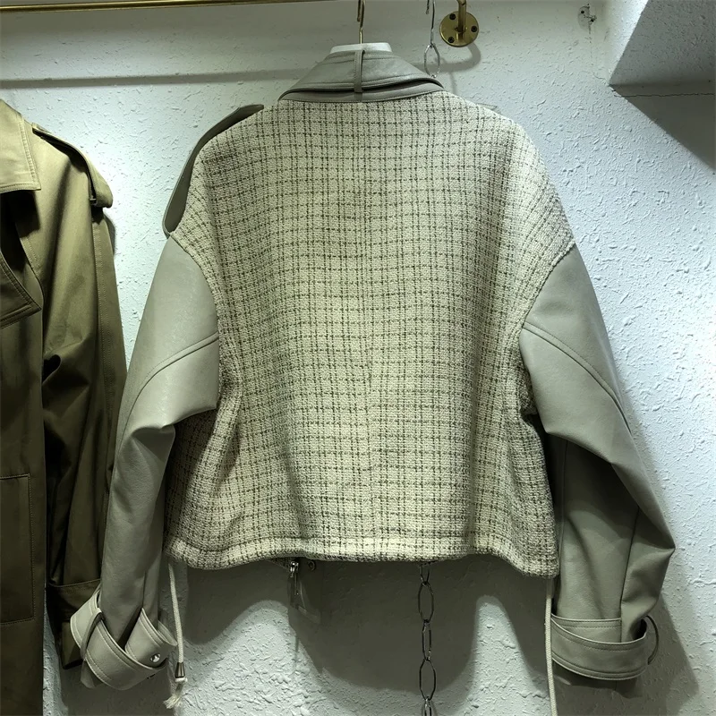 

Korean Loose Short Jacket Women Retro PU Leather Stitching Street Jacket 2020 Autumn New Cool Motorcycle Jacket Coats