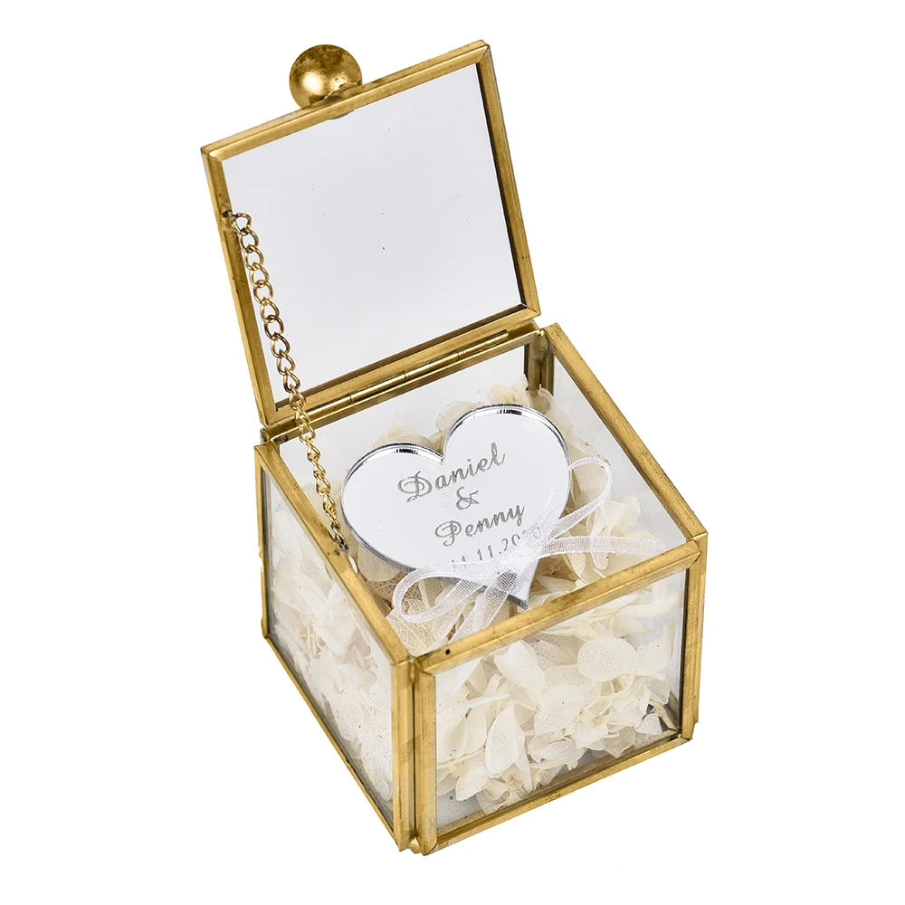 Персонализированное выгравированное название свадебная стеклянная коробка для