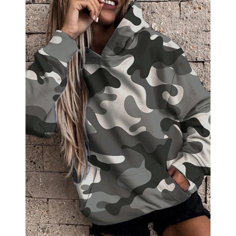 

Camouflage Printed Hoodies Women'S Casual Long-Sleeve Pullover Hooded Streetwear Sweatshirts Sudaderas 2021 New