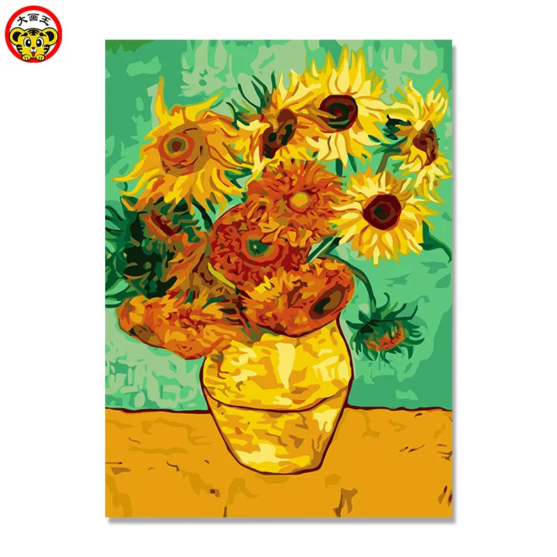 Краска по номерам натюрморт: ваза с пятнадцатью подсолнухами Ван Гог кисть для