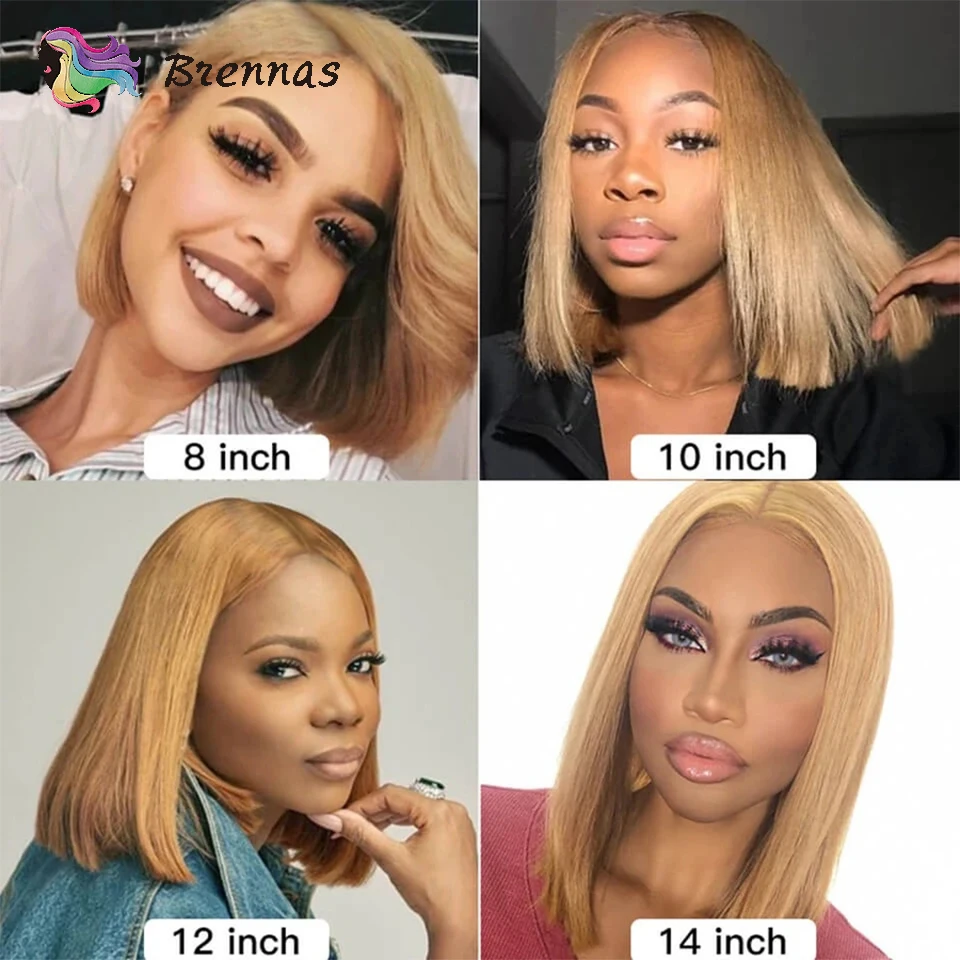 

Color27 Short 4x4 Lace Bob Human Hair Wigs Straight 13*1 T Part Lace Wig With Baby Hair PrePlucked Brazilian Remy Hair For Women
